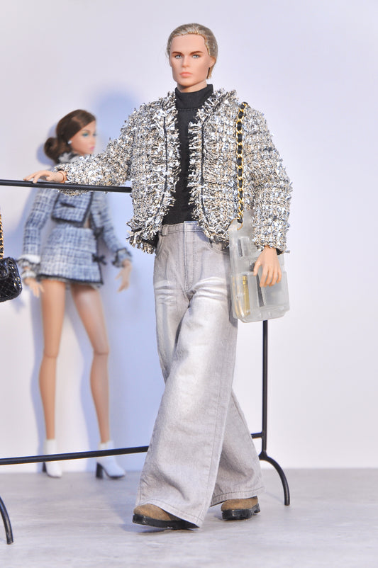 STYLE LAB | Boucle jacket, flare jeans & Black turtle neck Tshirt for FR Homme Doll