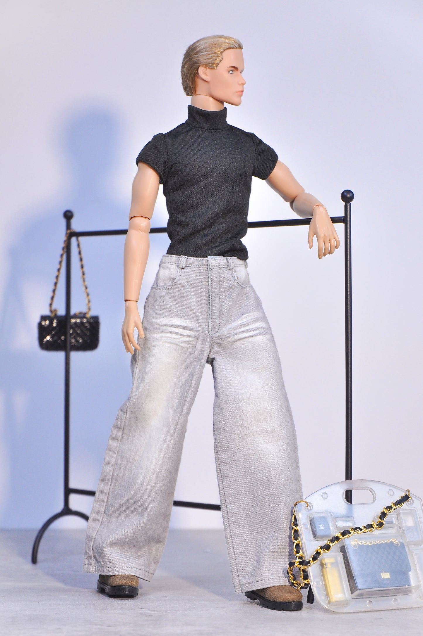 STYLE LAB | Boucle jacket, flare jeans & Black turtle neck Tshirt for FR Homme Doll