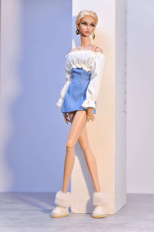 STYLE LAB | Ruched top with Denim dress for Fashion Royalty & NU Face doll