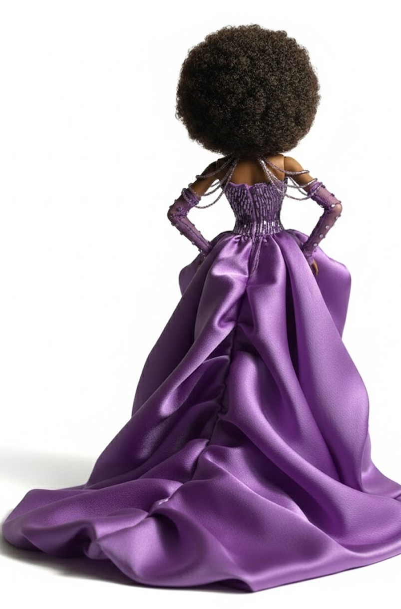 OOAK | Royal Amethyst High-Low Gown with Beaded Corset & Opera Gloves – 1/6 Scale High Fashion Doll Clothes