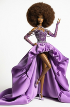 OOAK | Royal Amethyst High-Low Gown with Beaded Corset & Opera Gloves – 1/6 Scale High Fashion Doll Clothes
