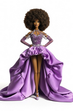 OOAK | Royal Amethyst High-Low Gown with Beaded Corset & Opera Gloves – 1/6 Scale High Fashion Doll Clothes