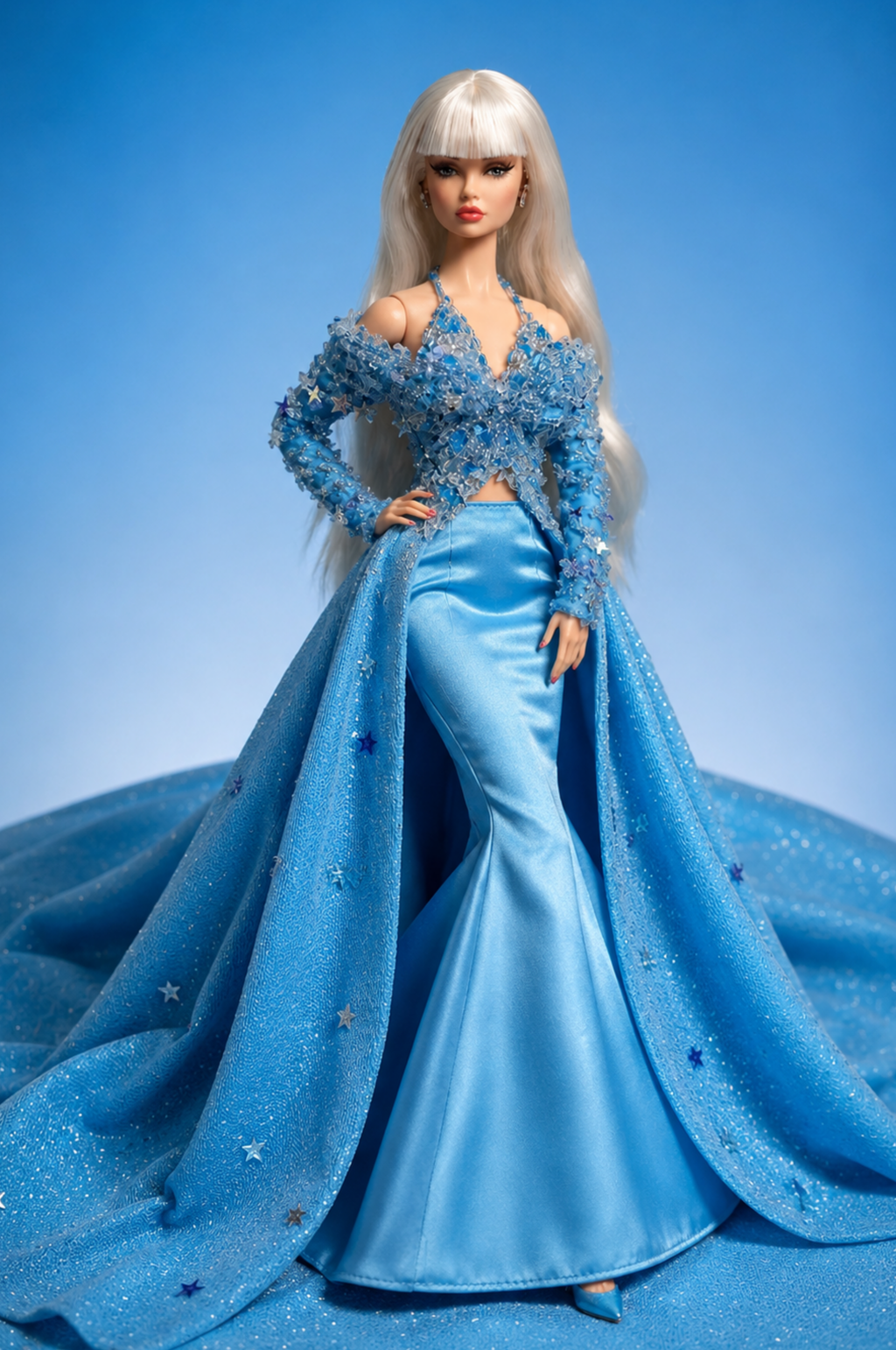 HAUTE | Fashion Royalty Doll Clothes Sparkling Blue Mermaid Dress OOAK Couture | Plastiktitara