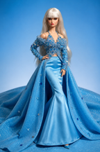 HAUTE | Fashion Royalty Doll Clothes Sparkling Blue Mermaid Dress OOAK Couture | Plastiktitara