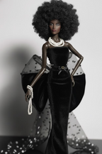 BASIC | Midnight Pearl Gown – 1/6 High Fashion doll clothes | Black Velvet Evening Dress with Tulle Bow Train