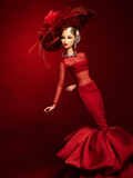 EDEN CHOICE | Red Crystal Desert Mermaid Gown for 1/6 Scale Fashion Royalty & NU FACE Dolls – Handmade Couture Evening Dress with Oversized Statement Hat | Plastiktiara