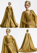 HAUTE | Gold Mermaid Gown for 1/6 Fashion Dolls - Luxury Evening Dress with Dramatic Cape | Plastiktiara