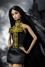 BASIC | A 1/6 Scale Gothic Cross Mini Dress for Fashion Dolls – Handmade Black Couture Dress with Embroidered Gold Cross – Fits Integrity Style Dolls | Plastiktiara