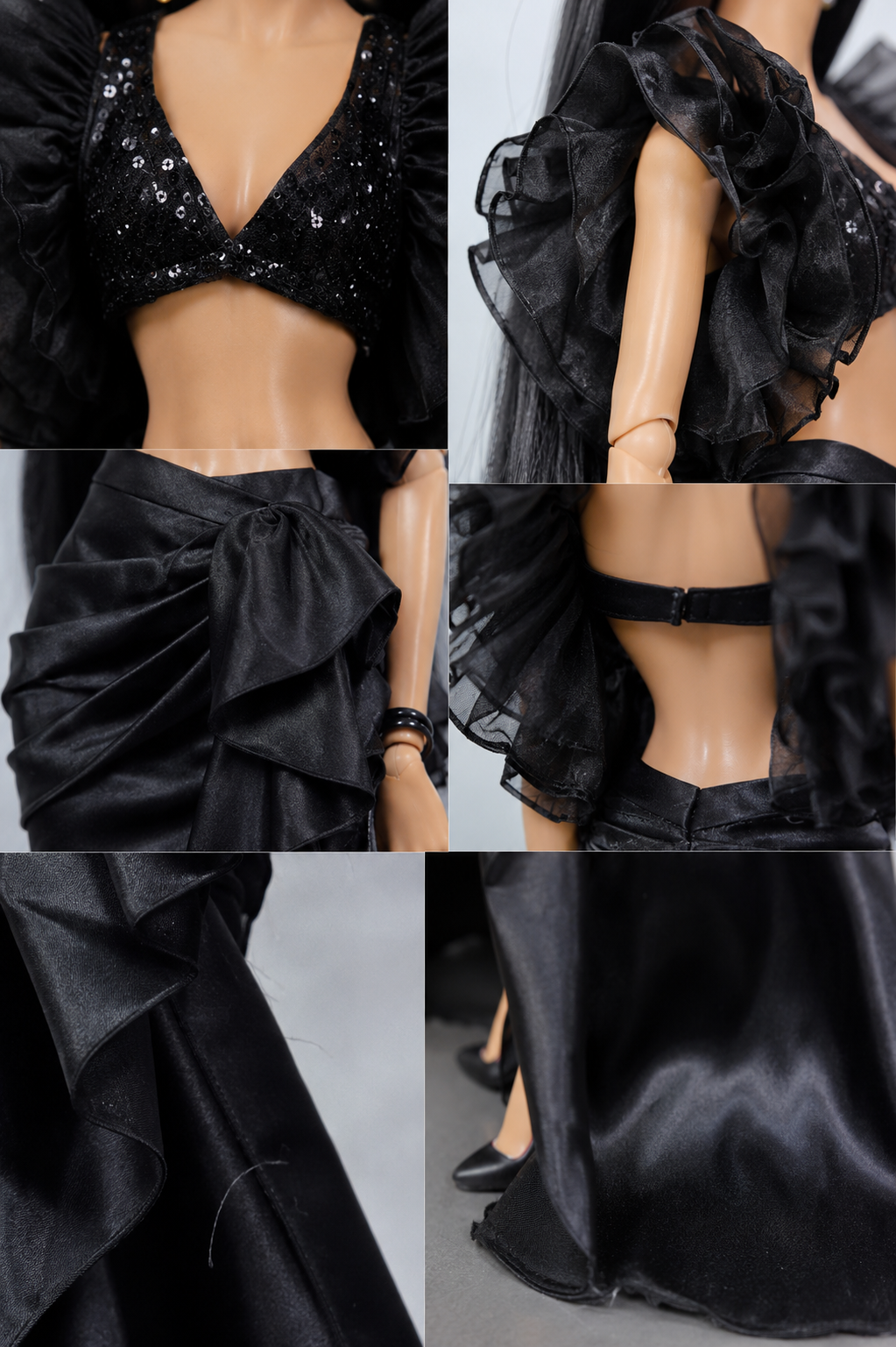 CULINARY CAPTIVATING | Black Couture Ruffle Gown for 12-Inch Fashion Royalty FR 6.0  Dolls – Handmade Evening Dress, Glamorous Doll Clothes, Collector Fashion Outfit