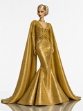 HAUTE | Gold Mermaid Gown for 1/6 Fashion Dolls - Luxury Evening Dress with Dramatic Cape | Plastiktiara