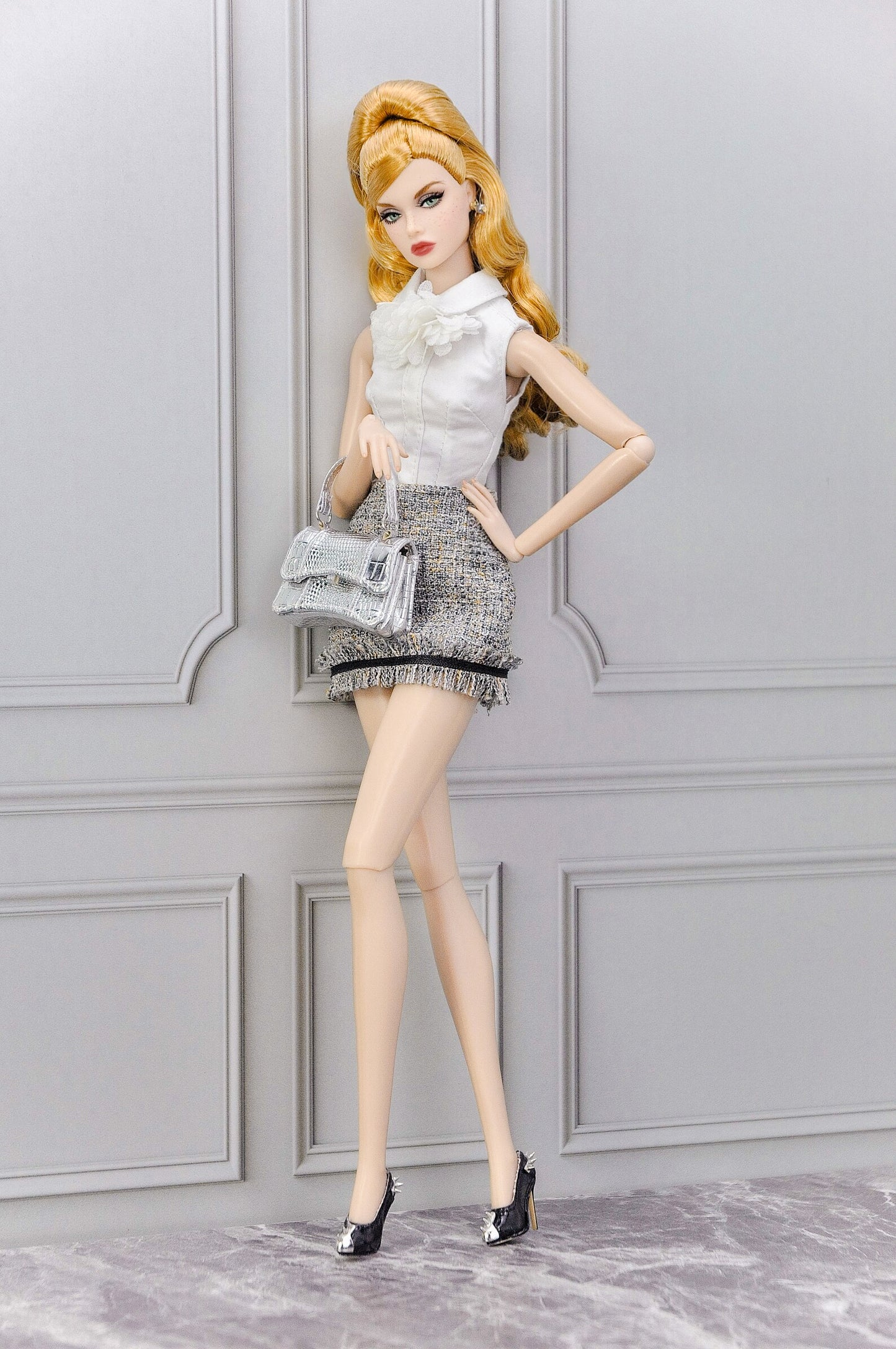 A Haute tweed suit with crop top for Fashion Royalty & 12" fashion doll (GRAY)