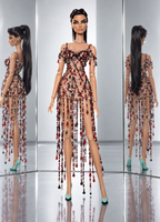 Plastiktiara — Full-length front view of RUBY NOIR beaded fringe doll dress