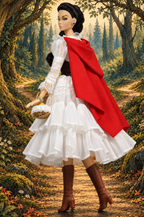 Back view of Red Riding Hood red hooded cape