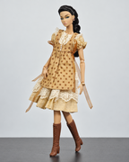 Set B brown polka-dot pinafore over golden beige dress
