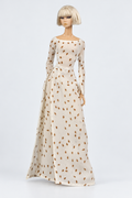 Saigon by Night 10 — Ivory Petal, boat neck áo dài with ivory trousers; 1:6 doll clothing set