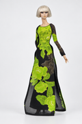 Saigon by Night 17 — Chartreuse Night Bloom, boat neck áo dài and black trousers for 1:6 dolls