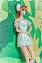 Spring Aura pale blue floral corset mini dress, three-quarter view