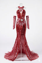 HAUTE | Couture Crimson Siren Gown — Luxury Beaded Evening Dress for OOAK 1/6 doll clothes Scale Doll Clothes