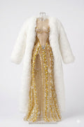 AURA COLLECTION | Golden Radiance High-Slit Gown with Fur Wrap for 1/6 Fashion doll clothes