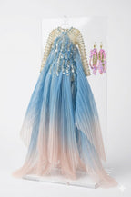 HAUTE | Blue Ombre Beaded Evening Gown Set with Floral Earrings for 1/6 Scale High Fashion Dolls