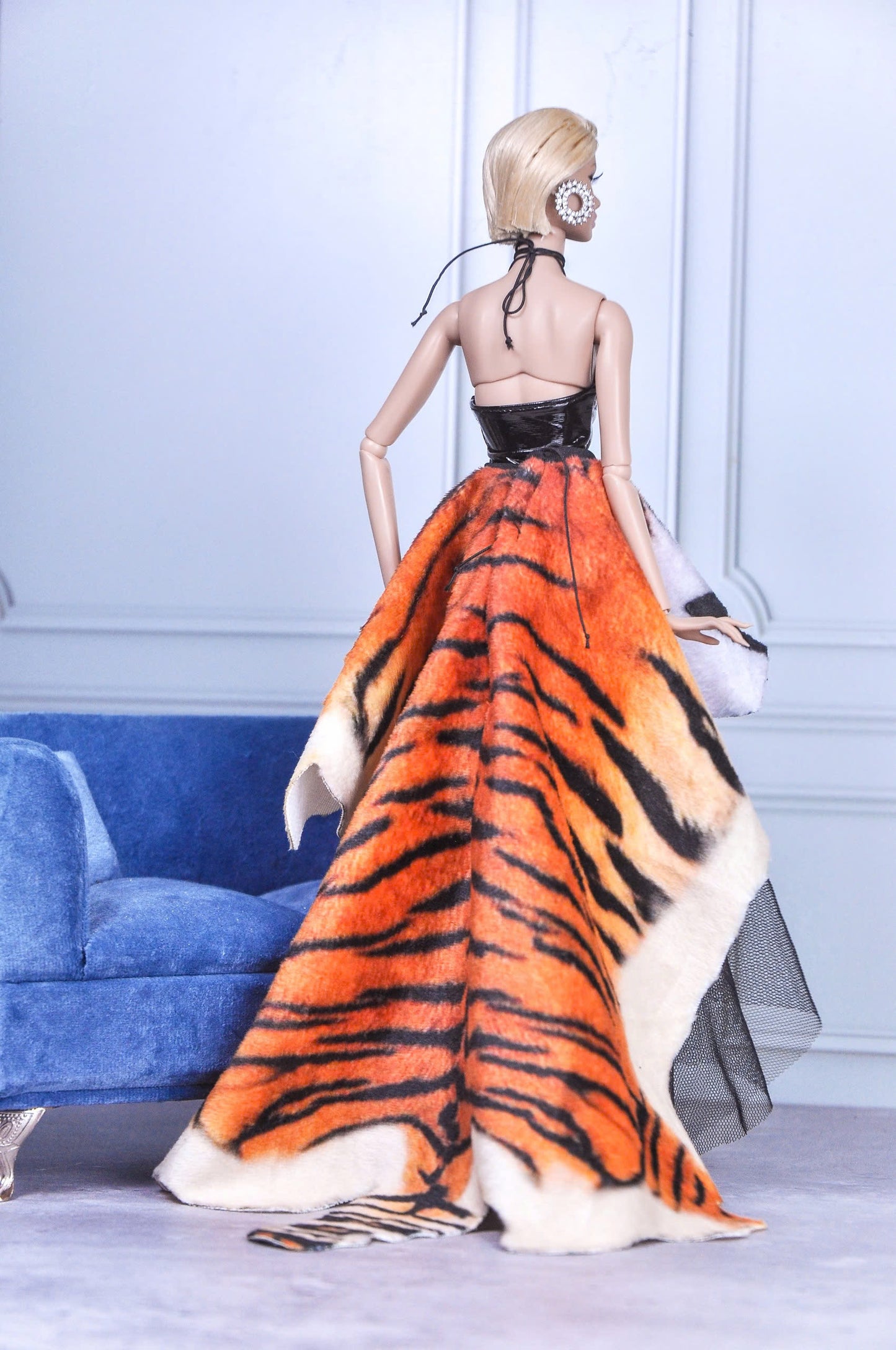 STYLE LAB | "Tigerette" - Patent leather dress with matching tiger print skirt for Fashion Royalty & NU Face doll