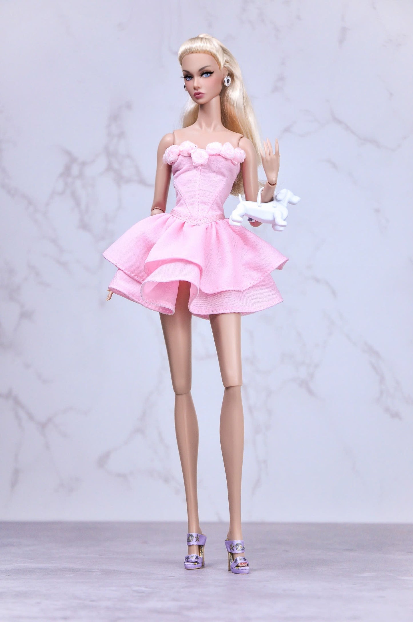 STYLE LAB | Basic plum dress in pink with rose embellished for Fashion Royalty & NU Face doll