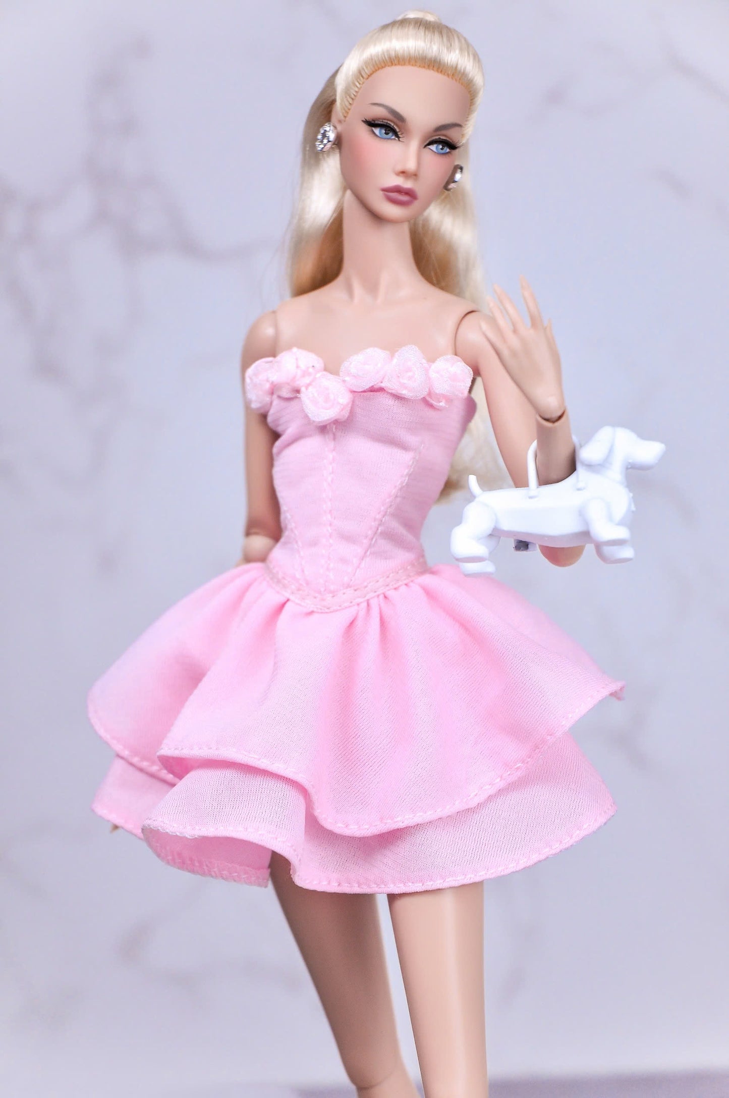 STYLE LAB | Basic plum dress in pink with rose embellished for Fashion Royalty & NU Face doll