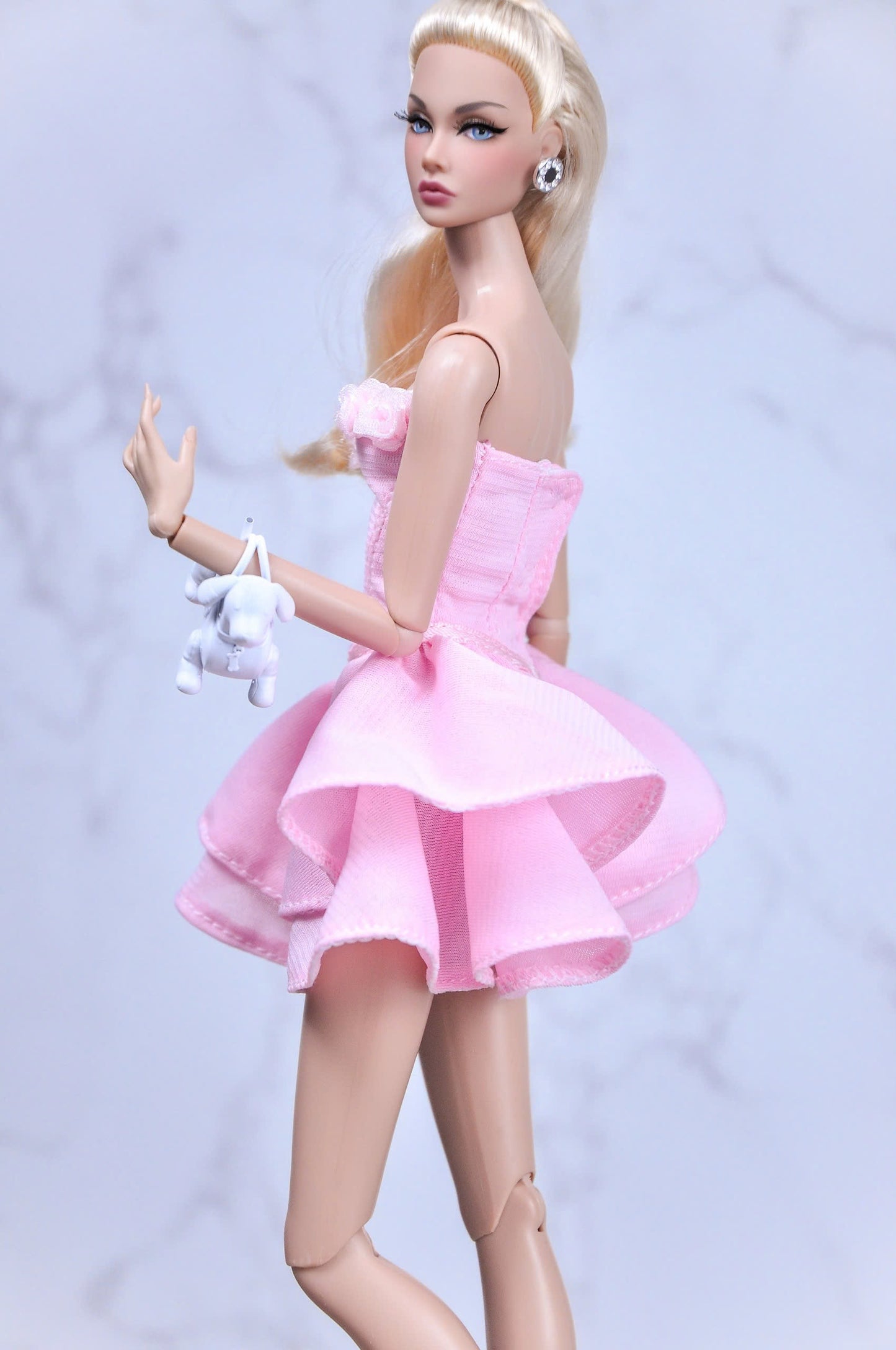 STYLE LAB | Basic plum dress in pink with rose embellished for Fashion Royalty & NU Face doll