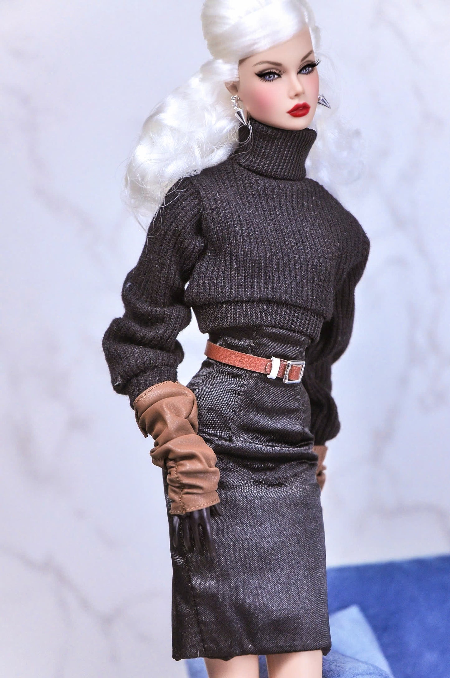 STYLE LAB | Turtle neck top with matching silk high-waist skirt and handless gloves for Fashion Royalty & NU Face doll