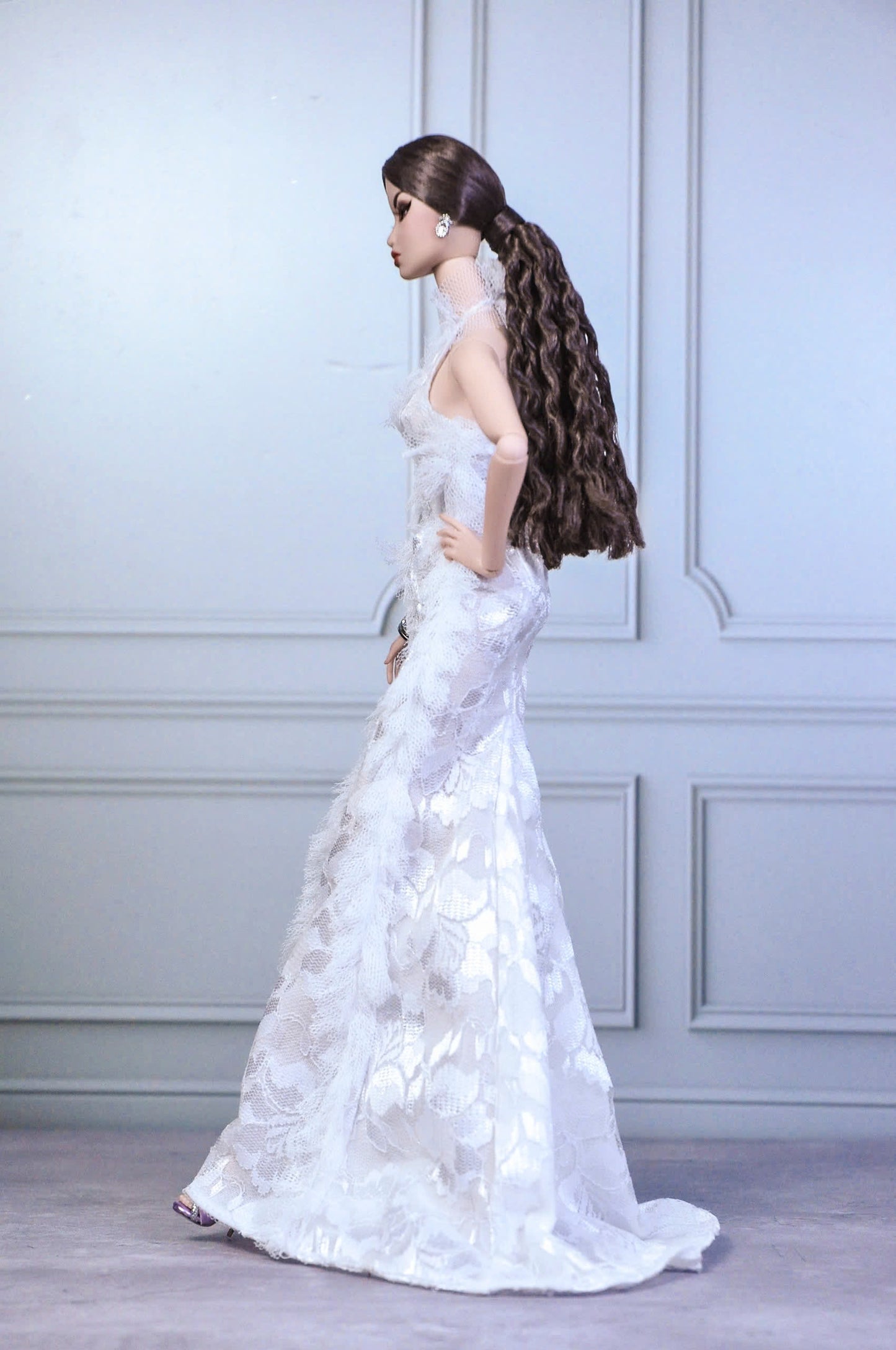 HAUTE |. Ruffle halter neck gown with optional fur coat for Fashion Royalty & NU FACE 6.0 doll