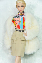 BASIC | Faux Fur Coat & Tailored Skirt Set for Fashion Royalty 6.0 | Luxury 1/6 Outfit